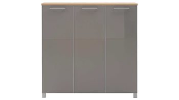 Schuhschrank Voss möebel aus Holz in Braun VOSS MÖBEL Schuhkommode Santina bzw. Schuhschrank Eiche Bianco & taupefarbenes Glas – drei Türen