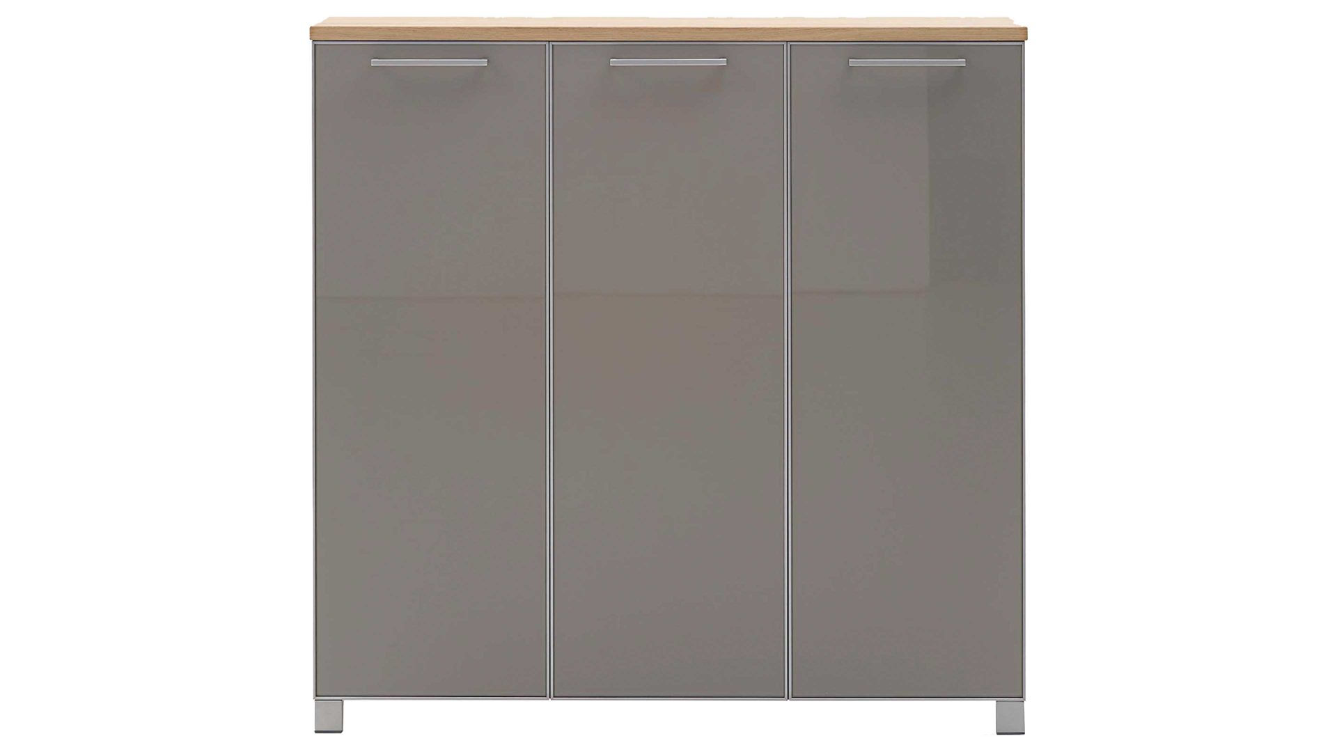 Schuhschrank Voss möebel aus Holz in Braun VOSS MÖBEL Schuhkommode Santina bzw. Schuhschrank Eiche Bianco & taupefarbenes Glas – drei Türen