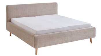 Bettgestell Meise.möbel aus Stoff in Beige Polsterbettgestell Mattis mit Bettkasten beigefarbener Chenille Bezug Yunus 3 & Holzfüße - Liegefläche ca. 180 x 200 cm