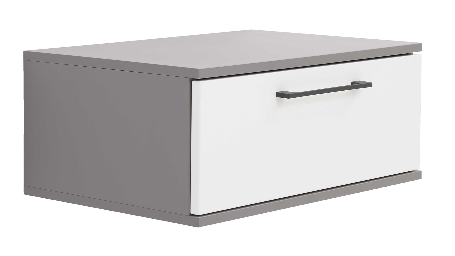 Nachtkommode Interliving aus Holz in Grau Interliving Kleiderschrank Serie 1207 – Hänge-Nachtkonsole Weiß & Manhattan – eine Schublade, Breite ca. 60 cm