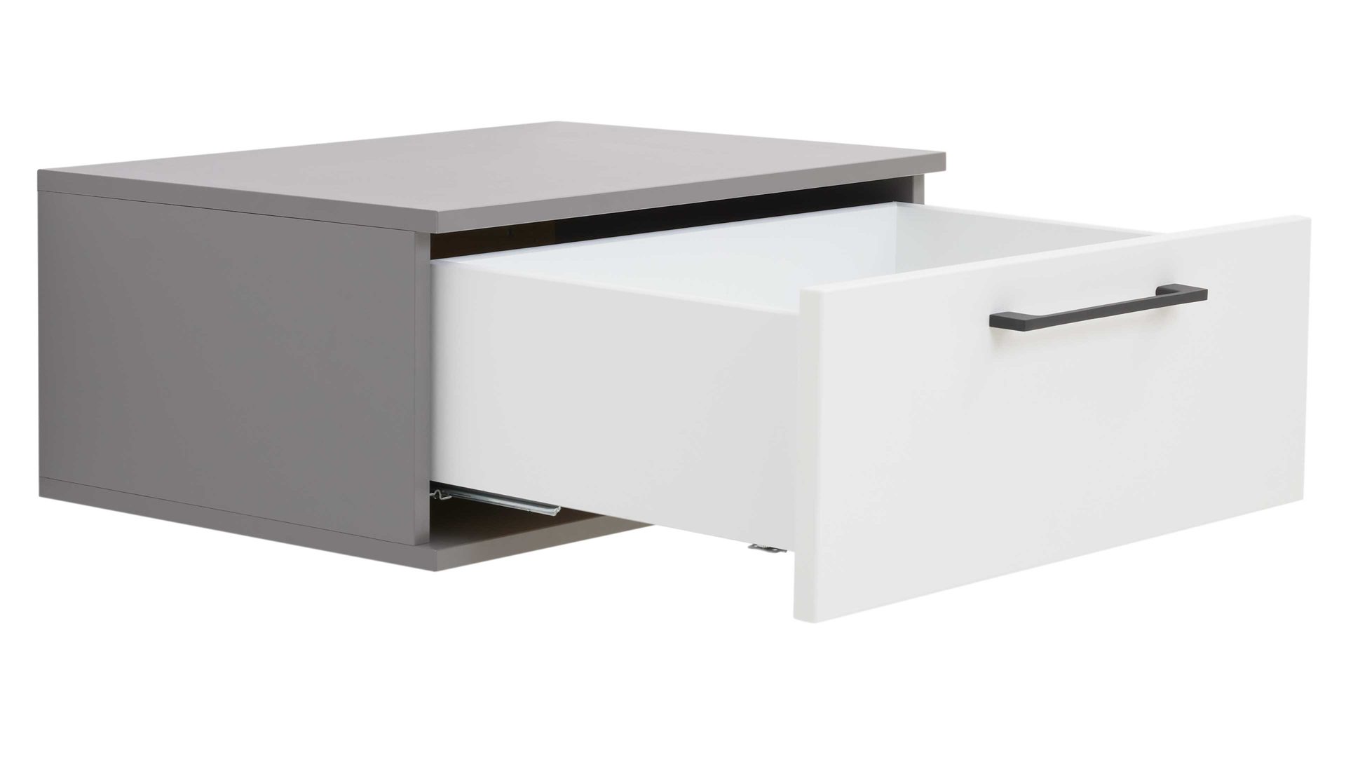 Nachtkommode Interliving aus Holz in Grau Interliving Kleiderschrank Serie 1207 – Hänge-Nachtkonsole 210011 Weiß & Manhattan – eine Schublade, Breite ca. 60 cm