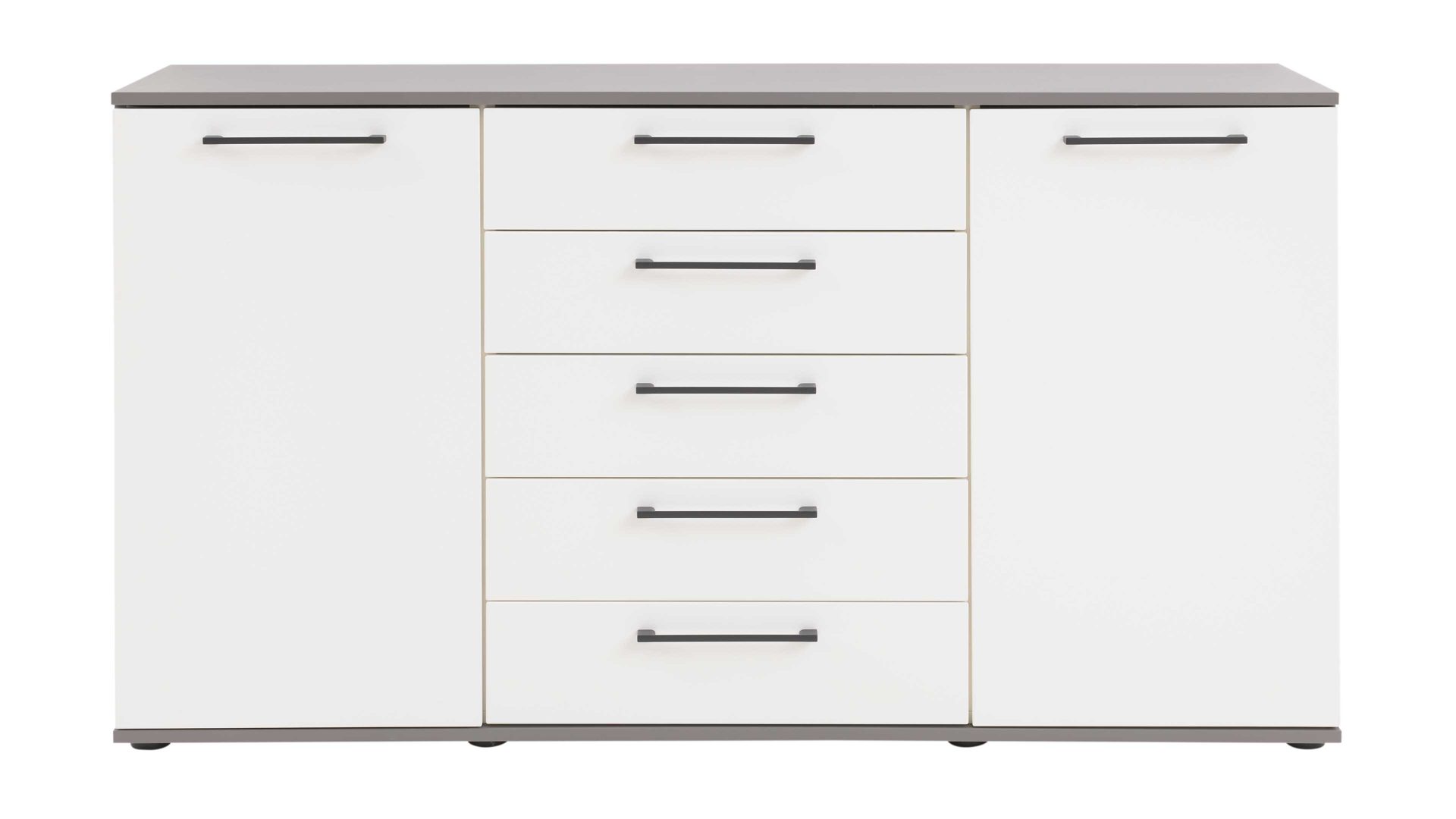 Kombikommode Interliving aus Holz in Weiß Interliving Kleiderschrank Serie 1207 – Kombikommode Weiß & Manhattan – zwei Türen, fünf Schubladen, Breite ca. 151 cm