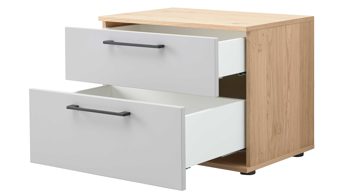Nachtkommode Interliving aus Holz in Grau Interliving Kleiderschrank Serie 1207 – Nachtkommode 220121 Taupe & Balkeneiche – zwei Schubladen, Breite ca. 60 cm