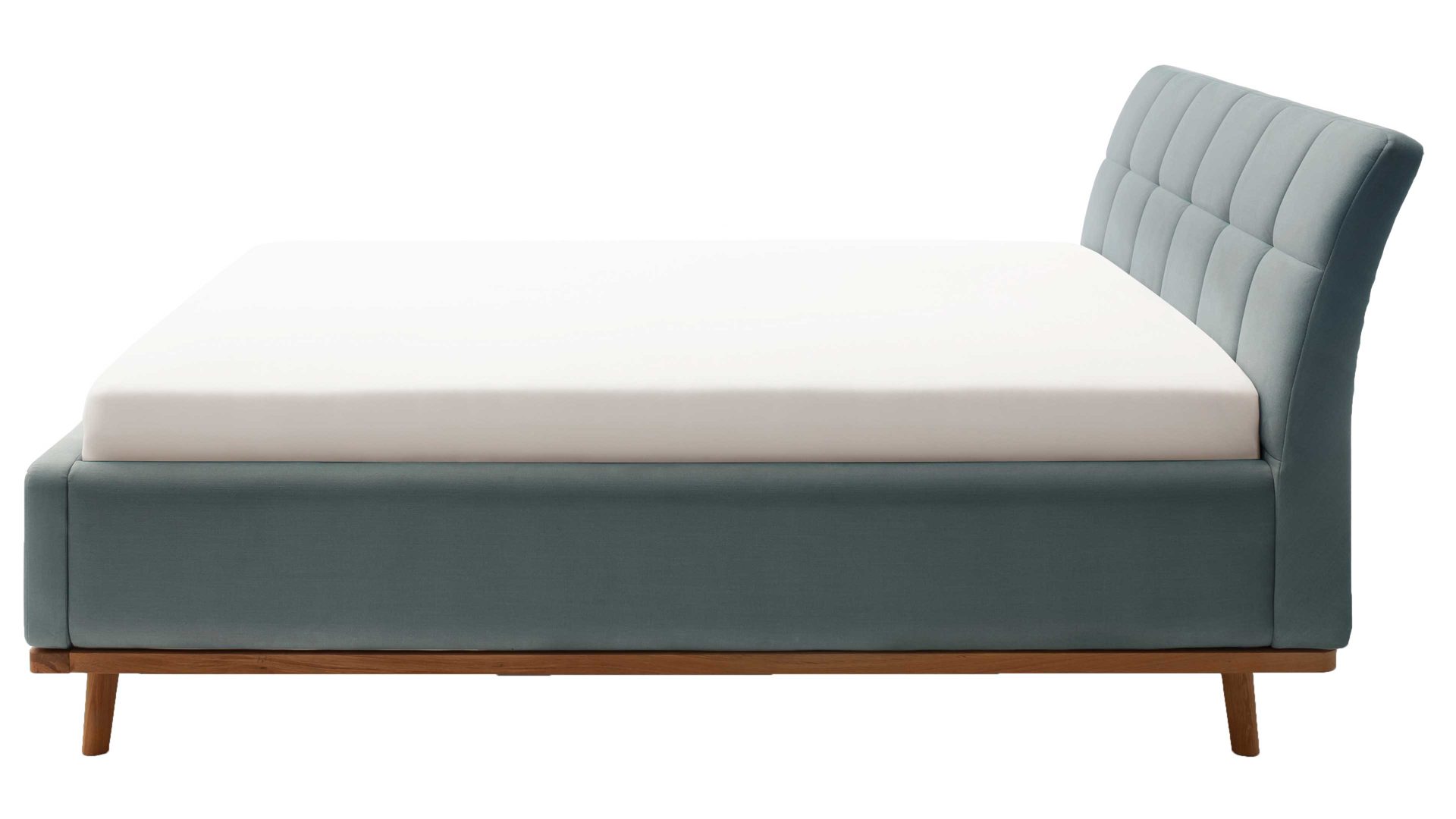 Polsterbett Meise.möbel aus Stoff in Blau Polsterbettgestell Mila mit Bettkasten und Holzrahmen, gestepptes Kopfteil oceanfarbener Flachgewebe-Bezug Capri 7463 - Liegefläche ca. 180 x 200 cm