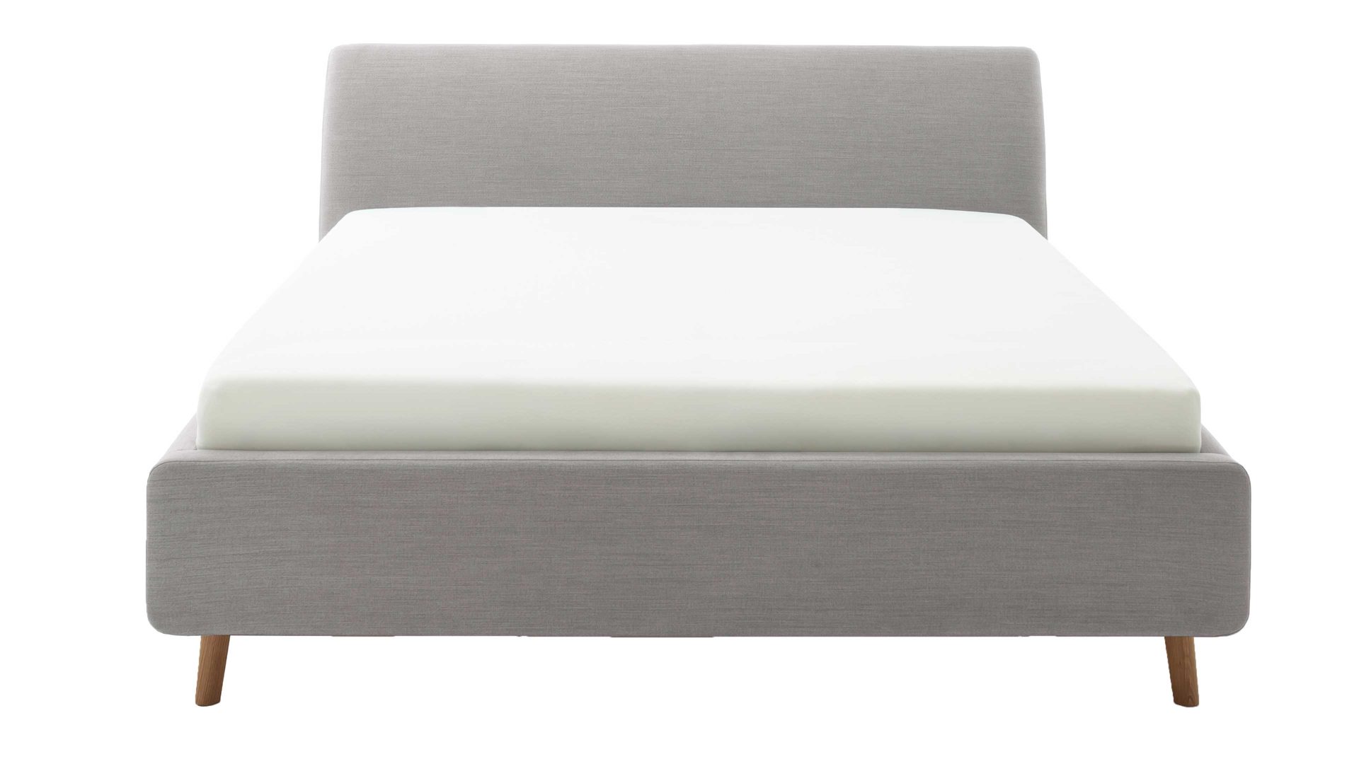 Polsterbett Meise.möbel aus Stoff in Hellgrau Polsterbettgestell Mila mit Bettkasten, glattes Kopfteil hellgrauer Flachgewebe-Bezug Capri 4150 - Liegefläche ca. 180 x 200 cm