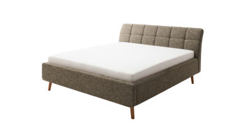 Polsterbett Meise.möbel aus Stoff in Braun Polsterbettgestell Mila mit Bettkasten, gestepptes Kopfteil brauner Struktur Bezug Building 801 & Holzfüße - Liegefläche ca. 180 x 200 cm