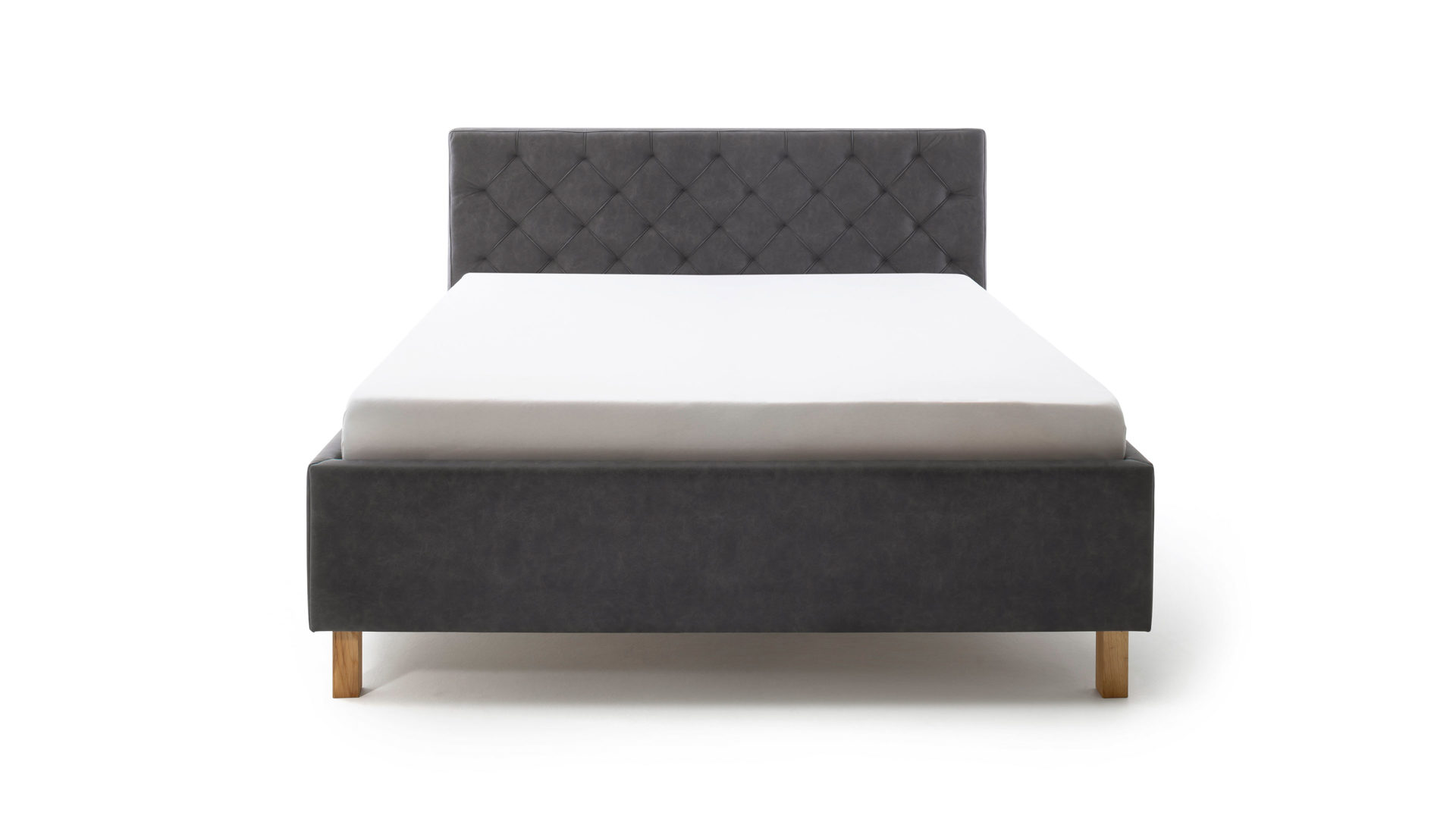 Polsterbett Meise.möbel aus Stoff in Anthrazit Polsterbett San Remo mit Bettkasten anthrazitfarbener Bezug Bulus 09 & eichefarbene Holzfüße - Liegefläche ca. 180 x 200 cm