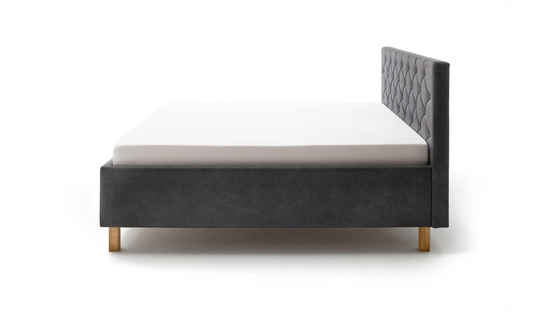 Polsterbett Meise.möbel aus Stoff in Anthrazit Polsterbett San Remo mit Bettkasten anthrazitfarbener Bezug Bulus 09 & eichefarbene Holzfüße - Liegefläche ca. 180 x 200 cm