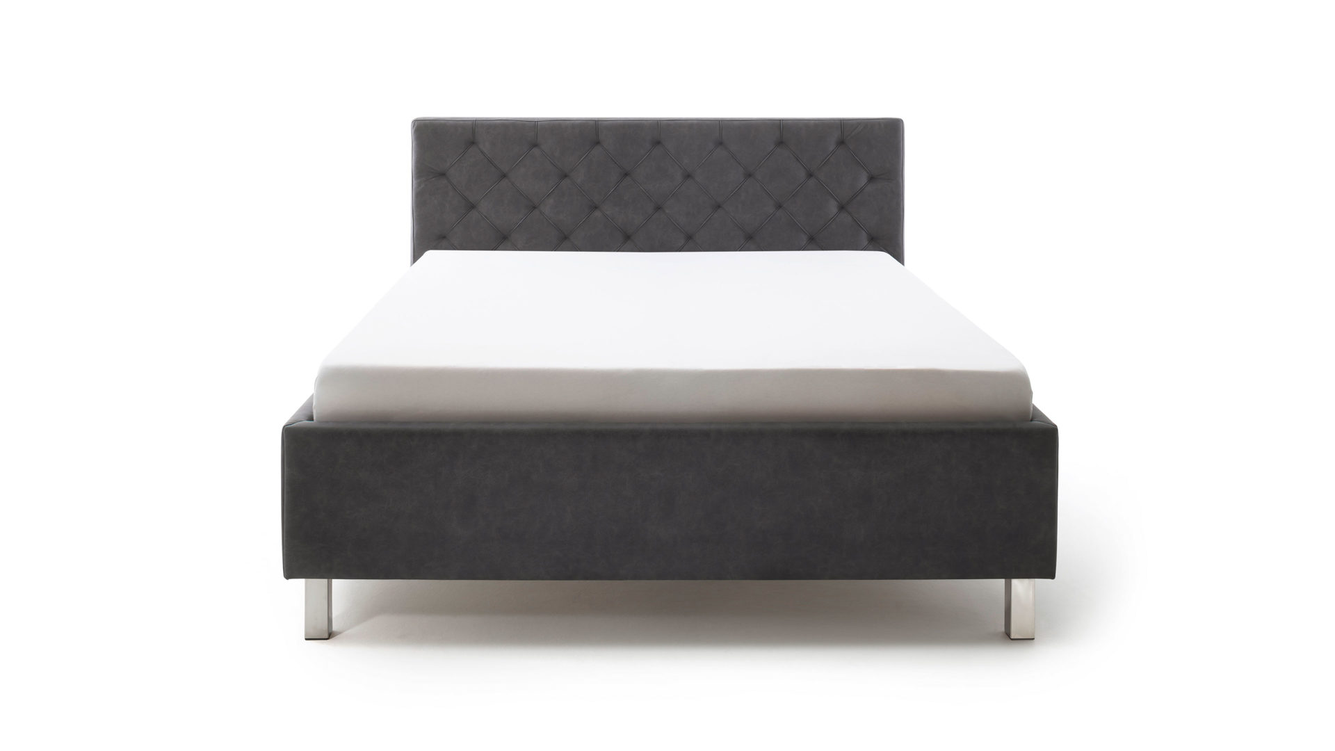 Polsterbett Meise.möbel aus Stoff in Anthrazit Polsterbett San Remo mit Bettkasten antrhrazitfarbener Bezug Bulus 09 & Metallfüße - Liegefläche ca. 180 x 200 cm
