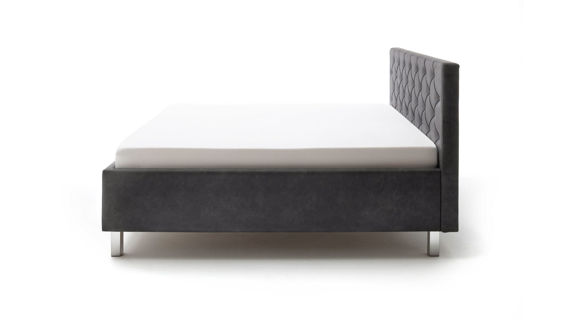 Polsterbett Meise.möbel aus Stoff in Anthrazit Polsterbett San Remo mit Bettkasten antrhrazitfarbener Bezug Bulus 09 & Metallfüße - Liegefläche ca. 180 x 200 cm