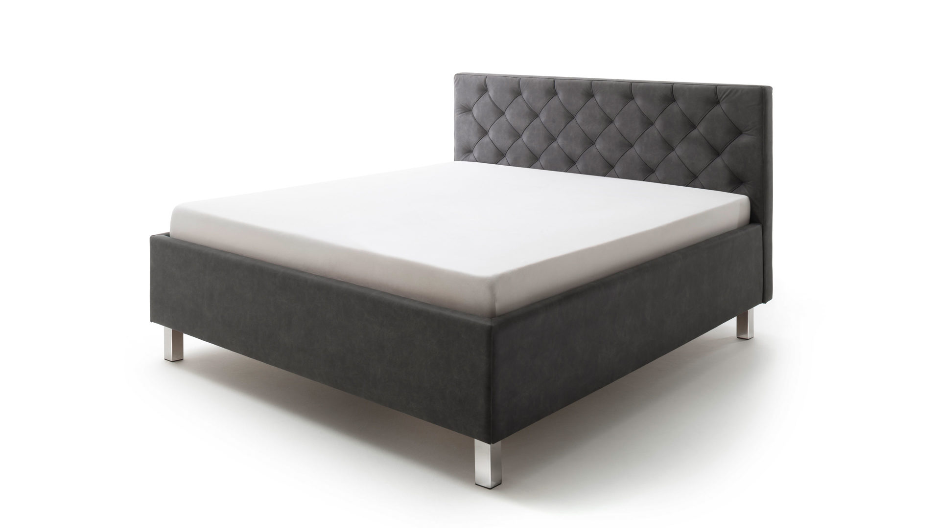 Polsterbett Meise.möbel aus Stoff in Anthrazit Polsterbett San Remo mit Bettkasten antrhrazitfarbener Bezug Bulus 09 & Metallfüße - Liegefläche ca. 180 x 200 cm