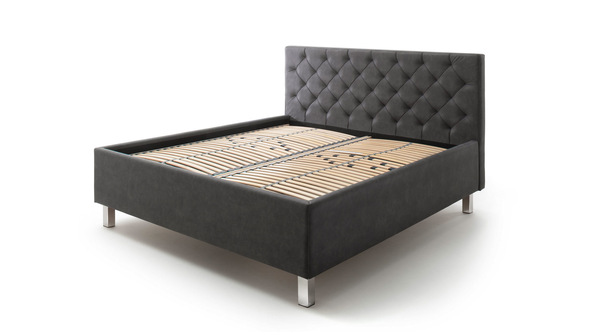 Polsterbett Meise.möbel aus Stoff in Anthrazit Polsterbett San Remo mit Bettkasten antrhrazitfarbener Bezug Bulus 09 & Metallfüße - Liegefläche ca. 180 x 200 cm