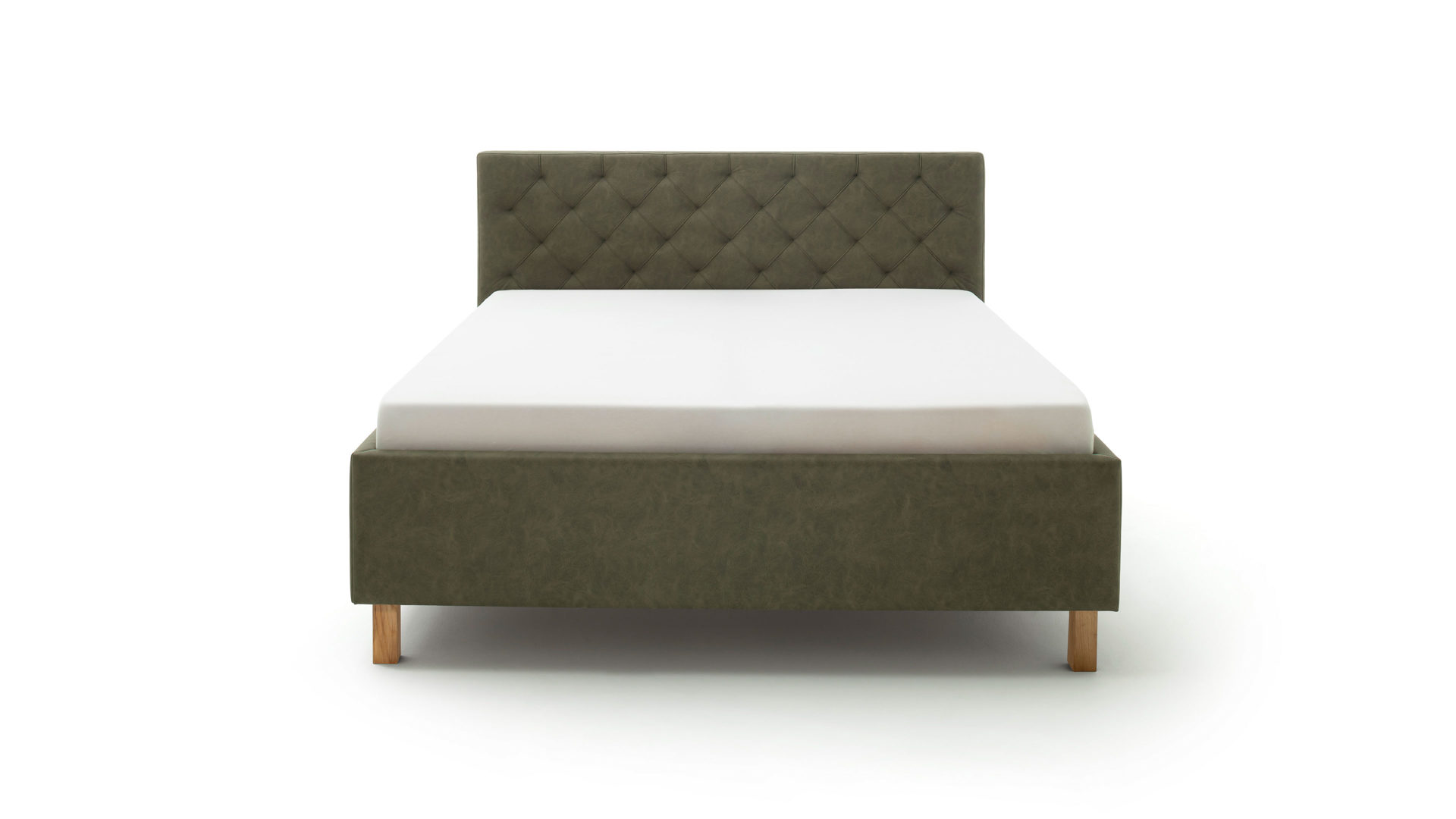 Polsterbett Meise.möbel aus Stoff in Grün Polsterbett San Remo mit Bettkasten grüner Bezug Bulus 17 & eichefarbene Holzfüße - Liegefläche ca. 180 x 200 cm