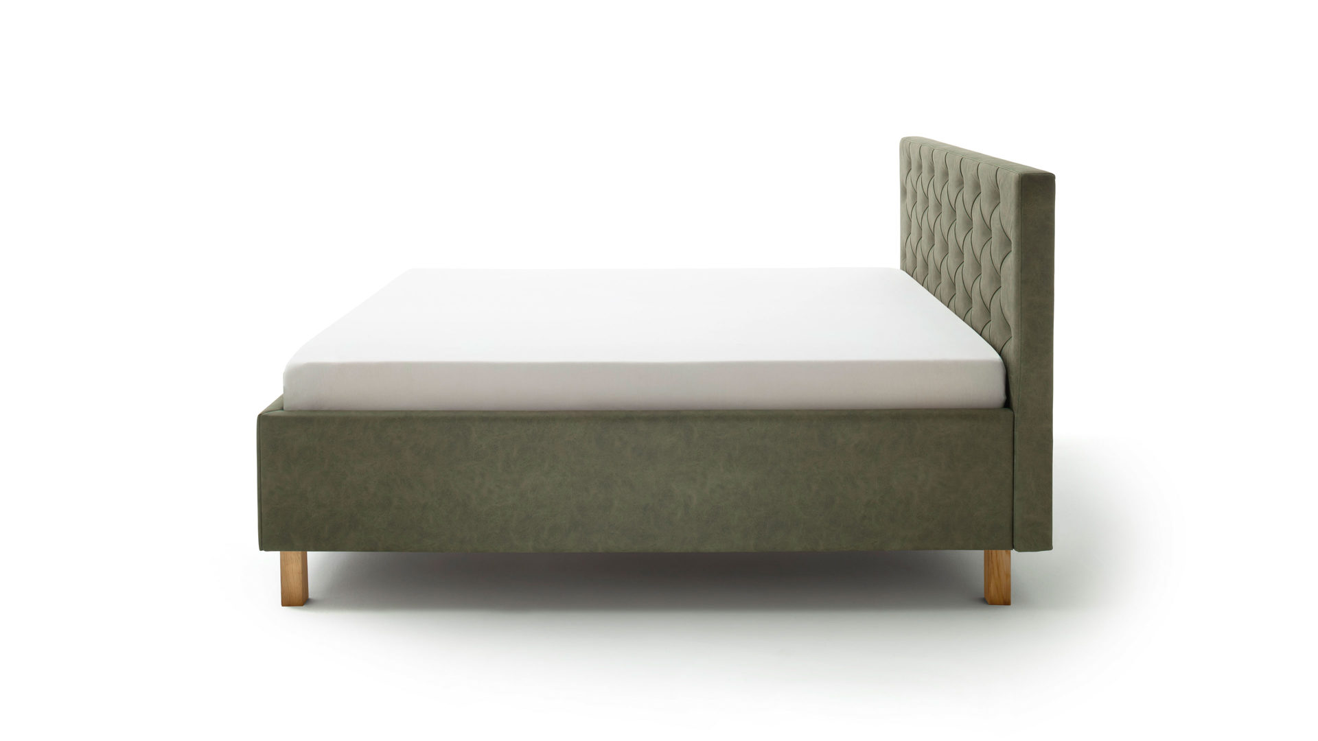 Polsterbett Meise.möbel aus Stoff in Grün Polsterbett San Remo mit Bettkasten grüner Bezug Bulus 17 & eichefarbene Holzfüße - Liegefläche ca. 180 x 200 cm