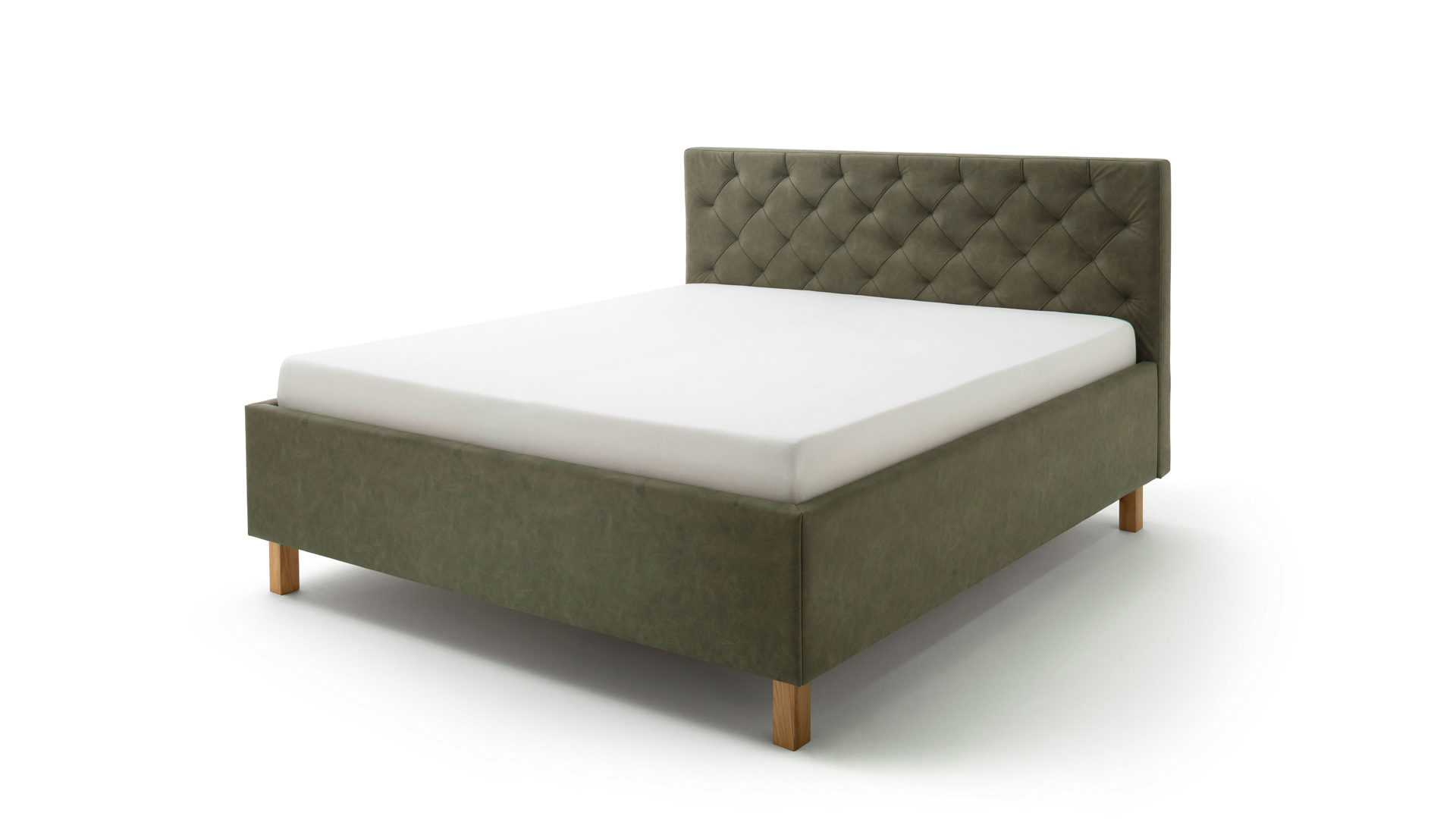Polsterbett Meise.möbel aus Stoff in Grün Polsterbett San Remo mit Bettkasten grüner Bezug Bulus 17 & eichefarbene Holzfüße - Liegefläche ca. 180 x 200 cm
