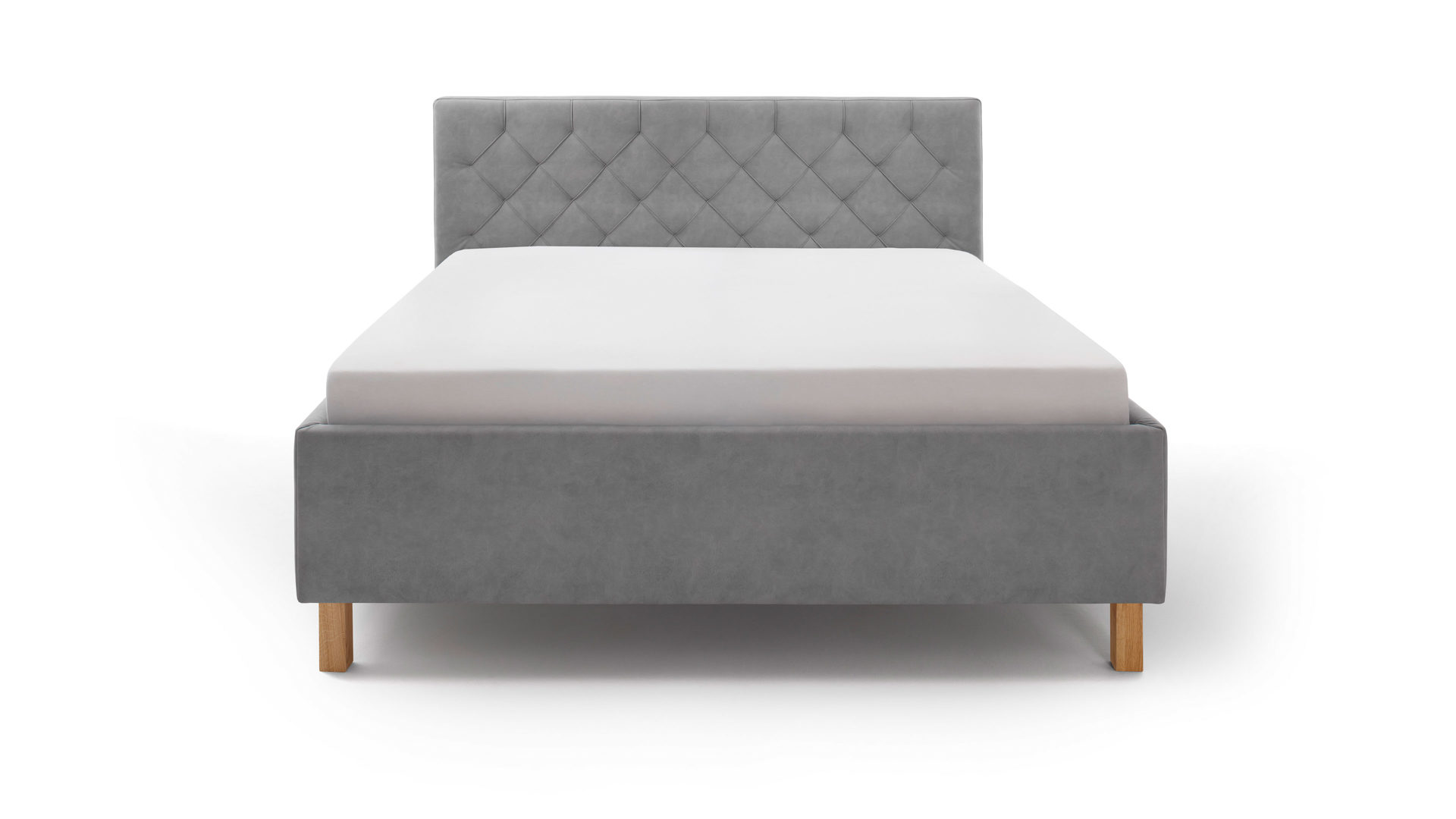 Polsterbett Meise.möbel aus Stoff in Hellgrau Polsterbett San Remo mit Bettkasten hellgrauer Bezug Bulus 32 & eichefarbene Holzfüße - Liegefläche ca. 180 x 200 cm