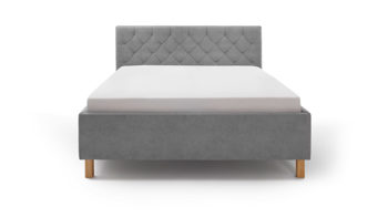 Polsterbett Meise.möbel aus Stoff in Hellgrau Polsterbett San Remo mit Bettkasten hellgrauer Bezug Bulus 32 & eichefarbene Holzfüße - Liegefläche ca. 180 x 200 cm