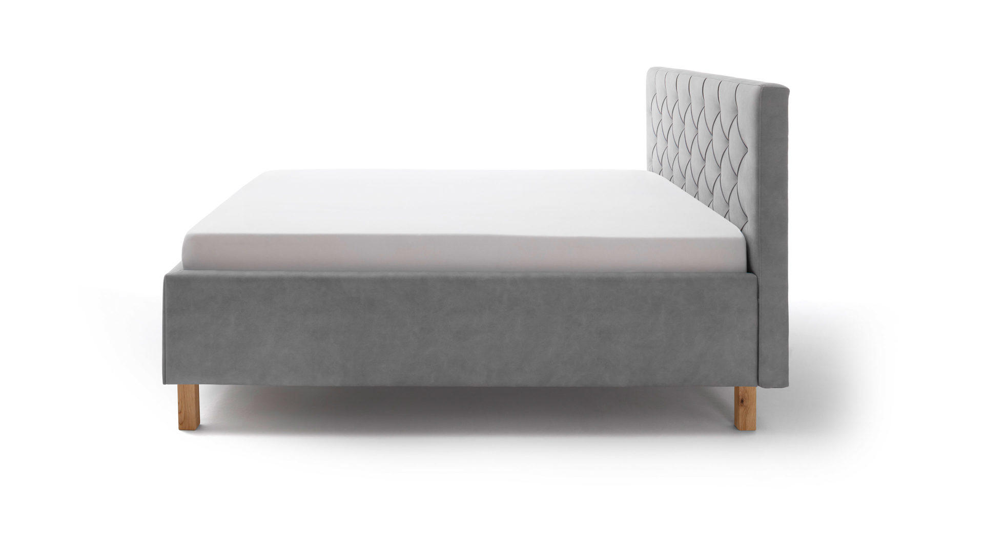 Polsterbett Meise.möbel aus Stoff in Hellgrau Polsterbett San Remo mit Bettkasten hellgrauer Bezug Bulus 32 & eichefarbene Holzfüße - Liegefläche ca. 180 x 200 cm