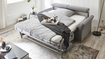 Schlafsofa comfortmaster besser sitzen, liegen, leben aus Stoff in Grau Comfortmaster Schlafsofa Maverick grauer Stoffbezug 55-6533 & Chromfüße - Breite ca. 160 cm