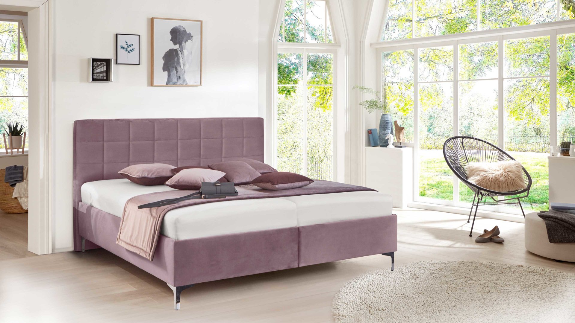 Polsterbett comfortmaster besser sitzen, liegen, leben aus Stoff in Rosa Comfortmaster Base Express - Polsterbett roséfarbener Bezug 1060 - Liegefläche ca. 180 x 200 cm