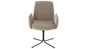 Polsterstuhl K+w polstermöbel aus Stoff in Beige Esszimmerserie Base - Armlehnenstuhl naturfarbener Bezug 940-38 & schwarzes 4-Stern-Drehkreuz - ca. 64 x 89 cm