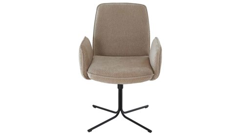 Polsterstuhl K+w polstermöbel aus Stoff in Beige Esszimmerserie Base - Armlehnenstuhl naturfarbener Bezug 940-38 & schwarzes 4-Stern-Drehkreuz - ca. 64 x 89 cm