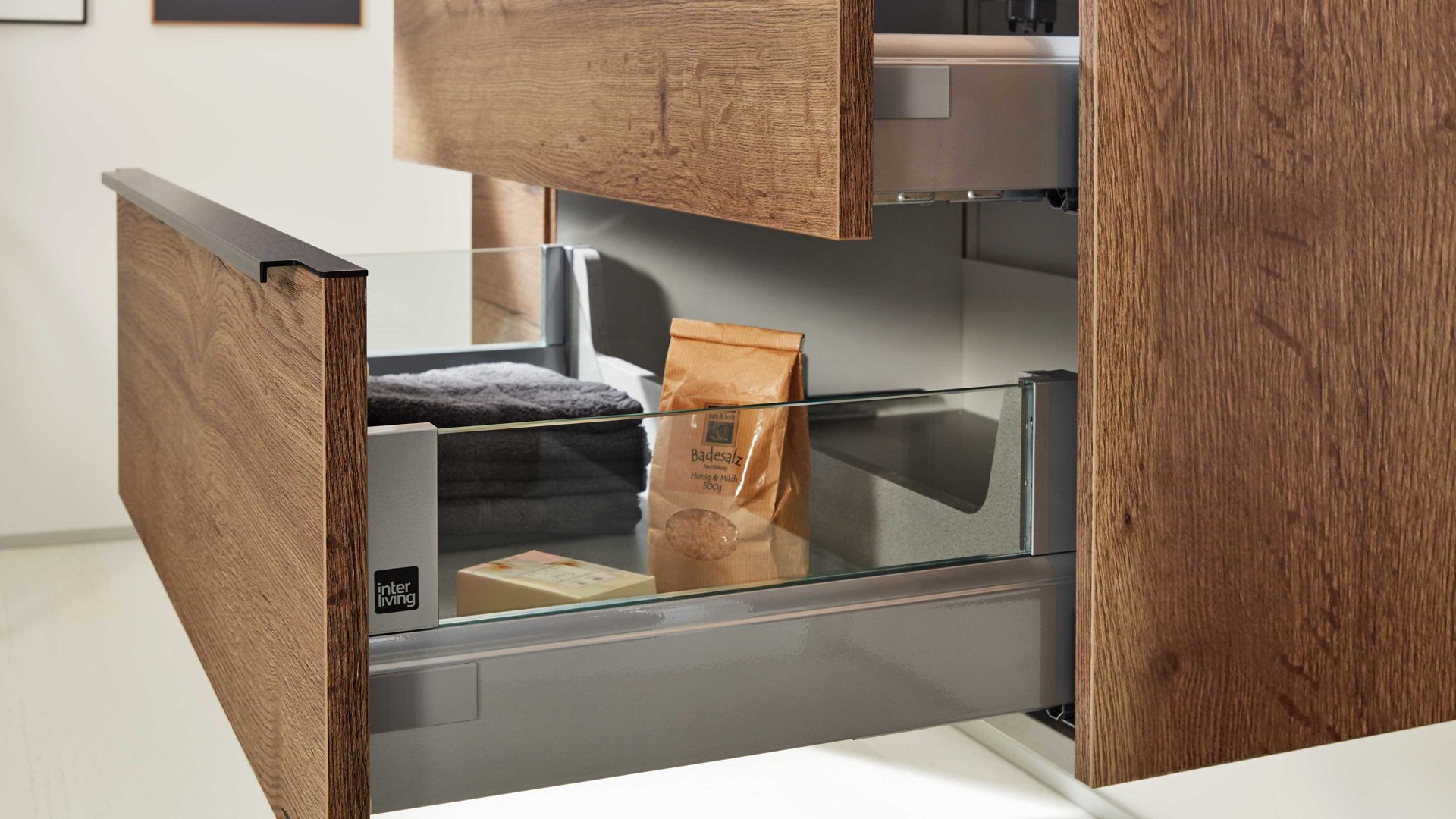 Waschtisch-Set / Waschbecken-Set Interliving aus Holz in Holzfarben Interliving Bad Serie 7402 – Waschtisch mit Unterschrank Havanna Eiche – Breite ca. 90 cm