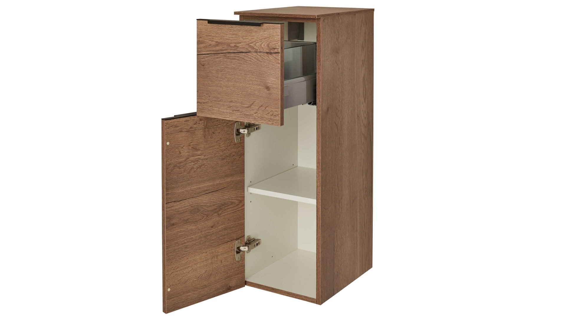 Hängeschrank Interliving aus Holz in Holzfarben Interliving Bad Serie 7402 – Sideboard Havanna Eiche – eine Tür, ein Auszug
