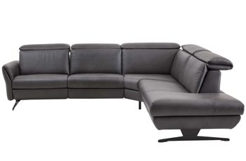 Ecksofa Steinpol polsteria aus Leder in Anthrazit Polsterprogramm Trapani - Eckkombination anthrazitfarbenes Leder & schwarze Metallkufe - Stellfläche ca. 292 x 266 cm