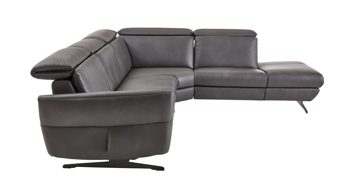 Ecksofa Steinpol polsteria aus Leder in Anthrazit Polsterprogramm Trapani - Eckkombination anthrazitfarbenes Leder & schwarze Metallkufe - Stellfläche ca. 292 x 266 cm