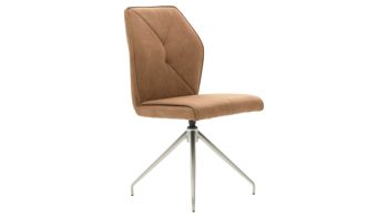 Tischgruppe Interliving aus Holz in Holzfarben Interliving Esszimmer Serie 5104 – Essgruppe mit drehbaren Stühlen bernsteinfarbene Mikrofaser Amber, helle Wildeiche & Edelstahl