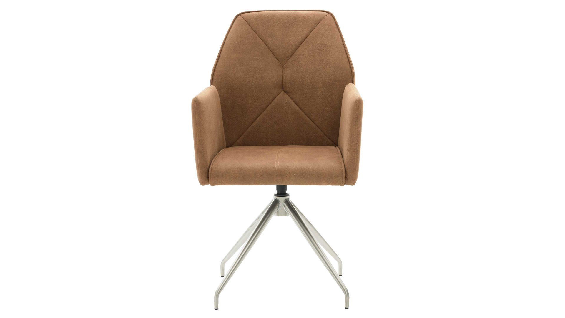 Vierfußstuhl Interliving aus Kunstfaser in Hellbraun Interliving Esszimmer Serie 5104 – Armlehnstuhl mit Drehfunktion bernsteinfarbene Mikrofaser Amber & Edelstahl