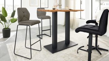 Barstuhl Interliving aus Kunstfaser in Dunkelgrau Interliving Esszimmer Serie 5104 – Barstuhl dunkelgraue Mikrofaser Onyx & mattschwarzes Rundrohr