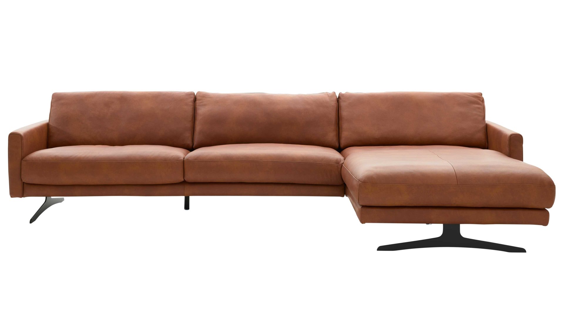 Ecksofa Interliving aus Leder in Orange Interliving Sofa Serie 4004 - Ecksofa cognacfarbenes LongLife-Leder Z75-50 - Stellfläche ca. 300 x 170 cm