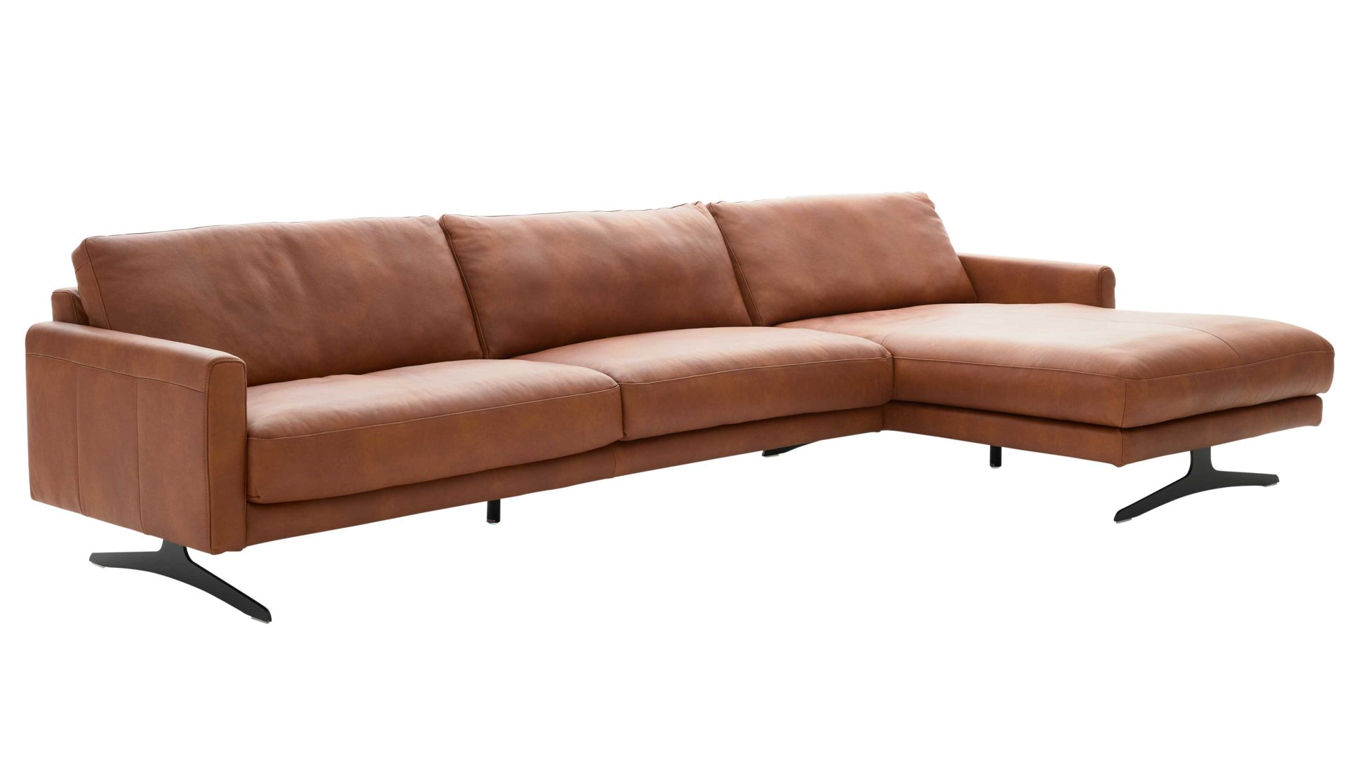 Ecksofa Interliving aus Leder in Orange Interliving Sofa Serie 4004 - Ecksofa cognacfarbenes LongLife-Leder Z75-50 - Stellfläche ca. 300 x 170 cm