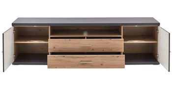 Wohnwand Ideal möbel aus Holz in Dunkelgrau Wohnkombination Manhattan - Wohnwand mit TV-Möbel Grau & Eiche Artisan – vierteilig, Breite ca. 322 cm