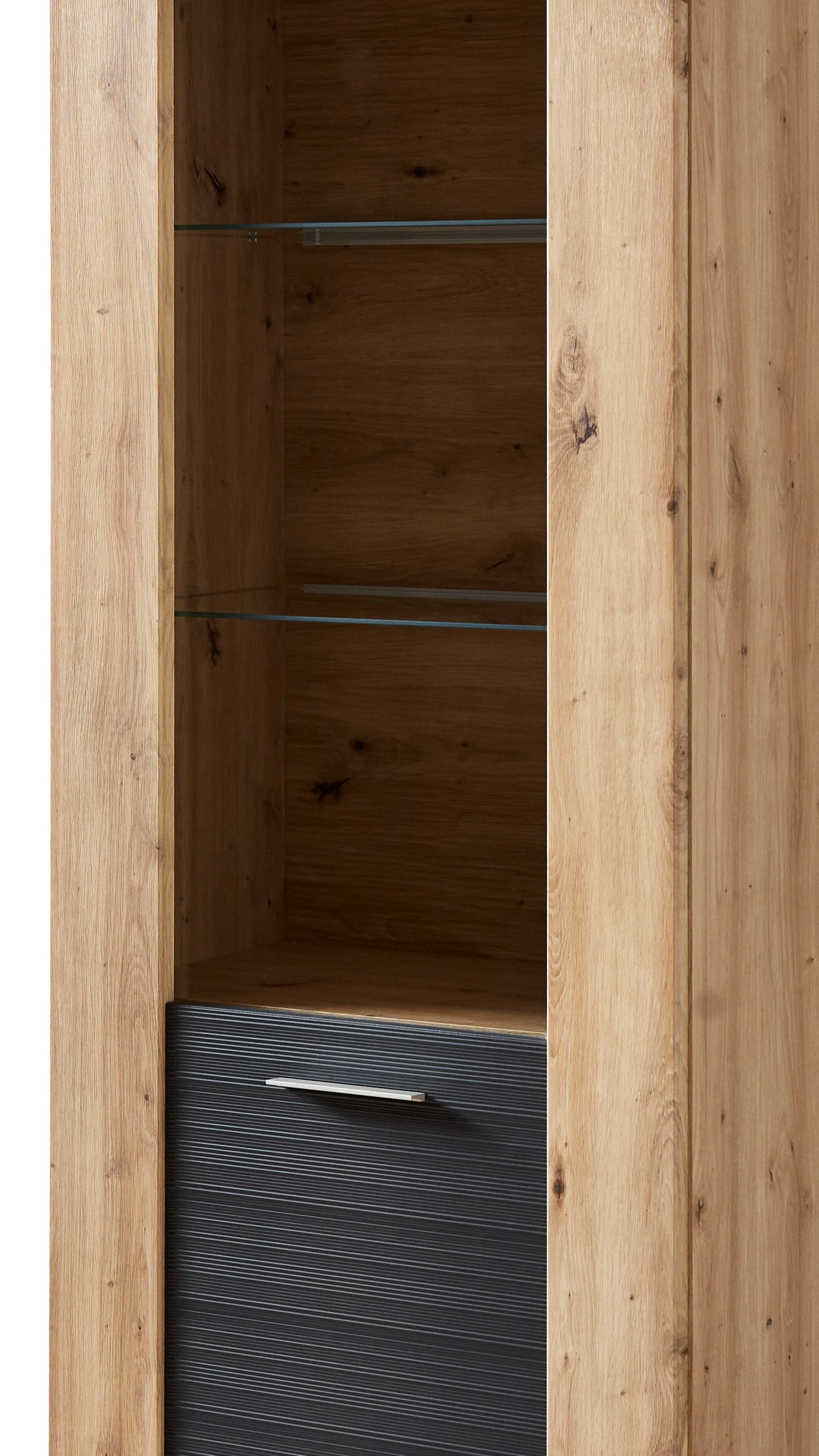 Wohnwand Ideal möbel aus Holz in Dunkelgrau Wohnkombination Manhattan - Wohnwand mit TV-Möbel Grau & Eiche Artisan – vierteilig, Breite ca. 322 cm