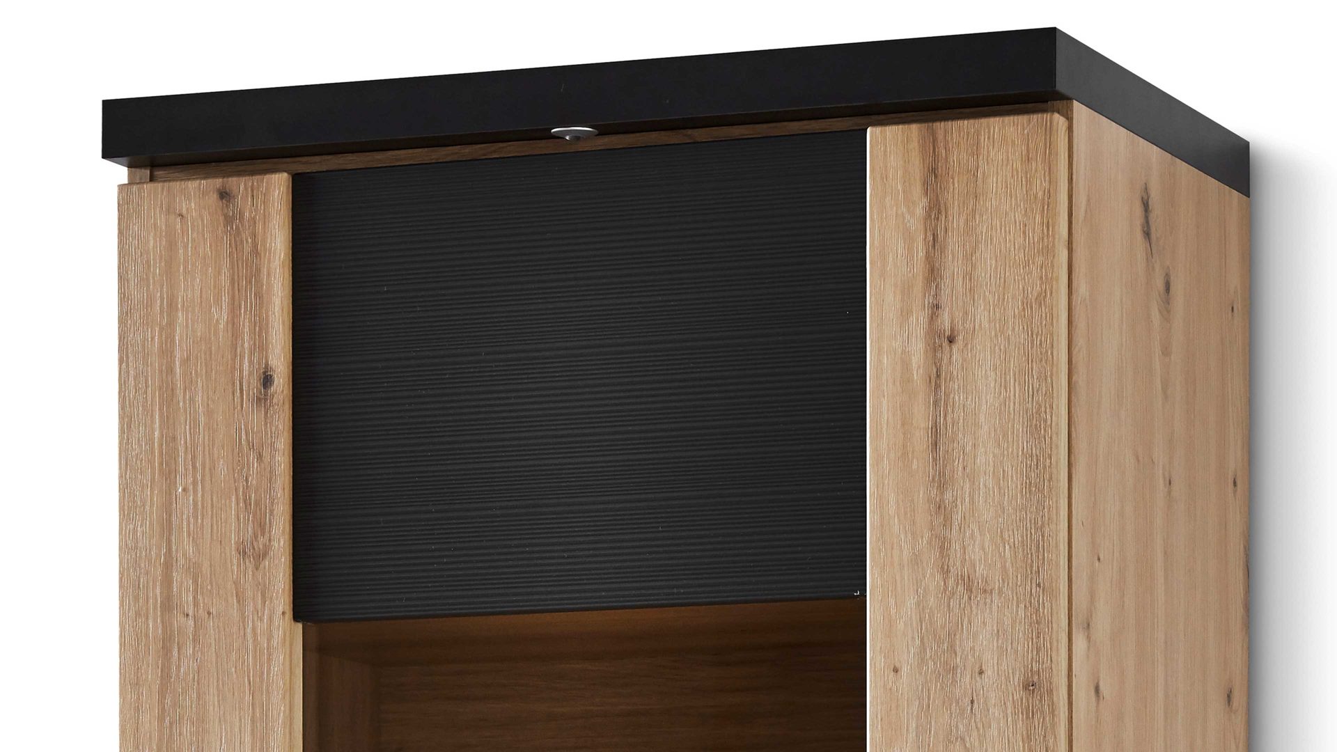 Wohnwand Ideal möbel aus Holz in Dunkelgrau Wohnkombination Manhattan - Wohnwand mit TV-Möbel Grau & Eiche Artisan – vierteilig, Breite ca. 322 cm