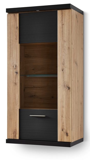 Wohnwand Ideal möbel aus Holz in Dunkelgrau Wohnkombination Manhattan - Wohnwand mit TV-Möbel Grau & Eiche Artisan – vierteilig, Breite ca. 322 cm