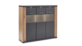 Highboard Ideal möbel aus Holz in Dunkelgrau Highboard Manhattan Grau & Eiche Artisan  – drei Türen