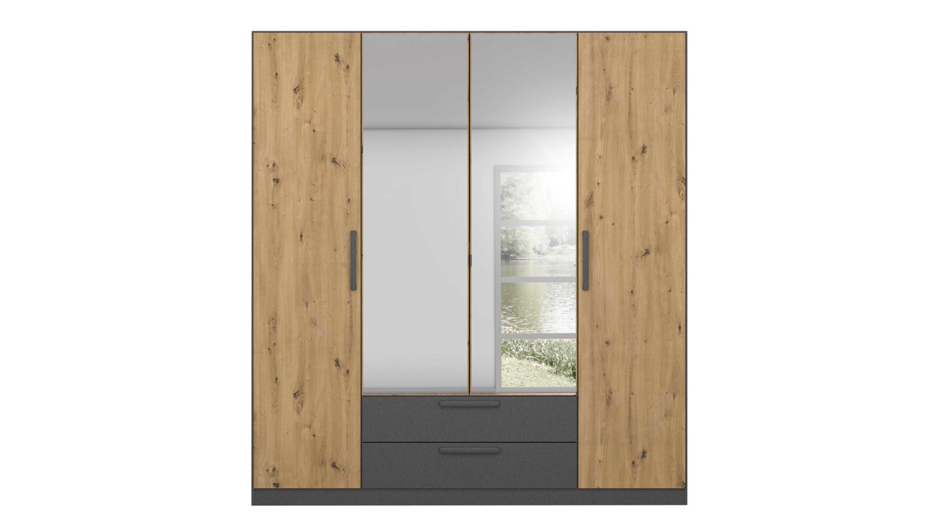 Kleiderschrank Rauch aus Holz in Holzfarben rauch BLUE Kleiderschrank Style Up Eiche Artisan & Grau - Breite ca. 181 cm