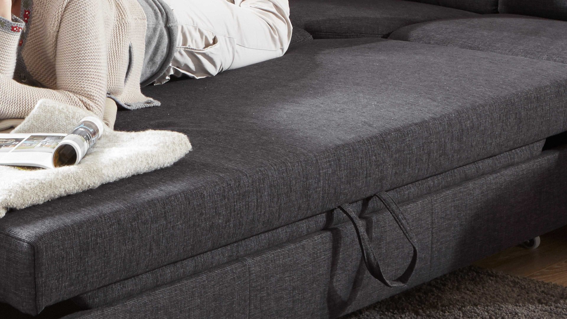 Funktion OrthoSedis aus Stoff in Anthrazit OrthoSedis OS-PP1003 - Bettfunktion anthrazitfarbenes Flachgewebe Vincent