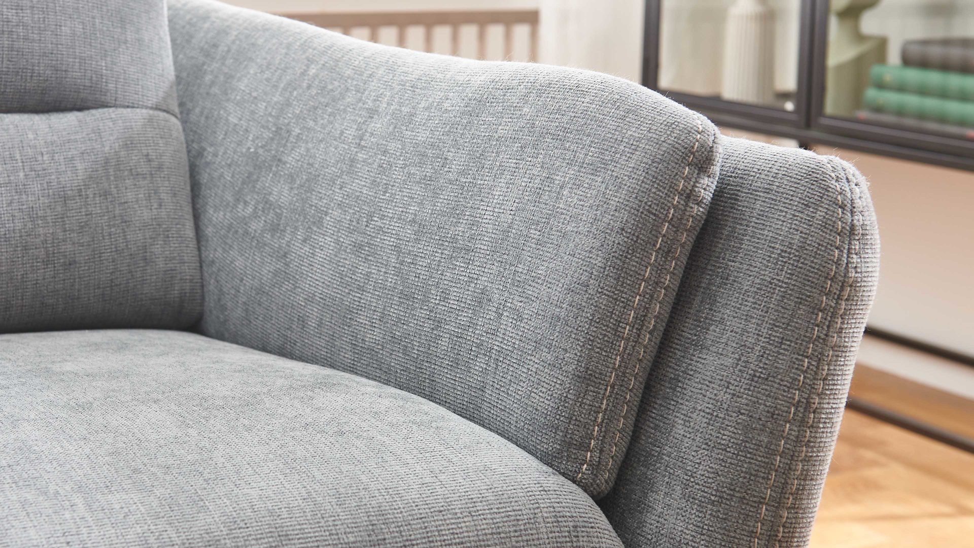 Recamiere OrthoSedis aus Stoff in Grau OrthoSedis OS-PP1174 - Recamiere stahlfarbener Stoffbezug Milan & schwarze Metallfüße - Länge ca. 213 cm