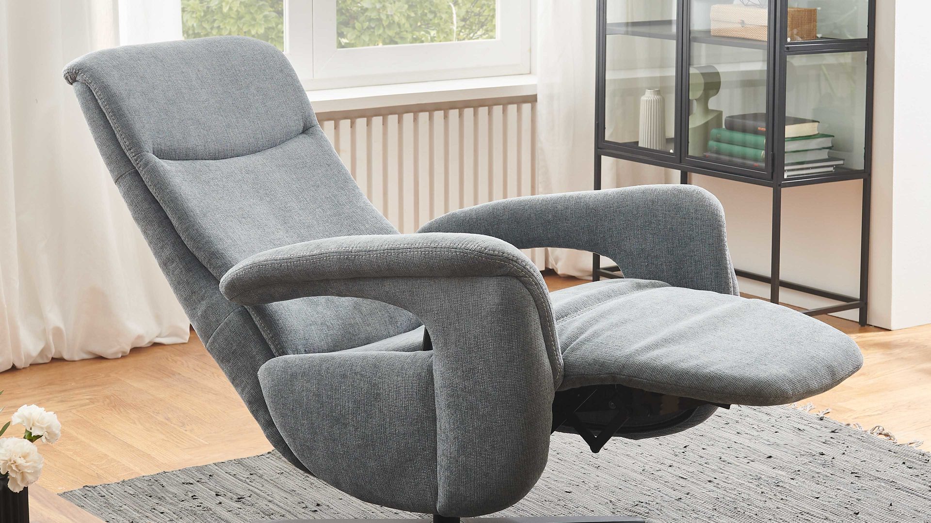 Relaxsessel OrthoSedis aus Stoff in Grau OrthoSedis OS-PP1175 - Relaxsessel stahlfarbener Bezug Milan & schwarzer Alu-Sternfuß