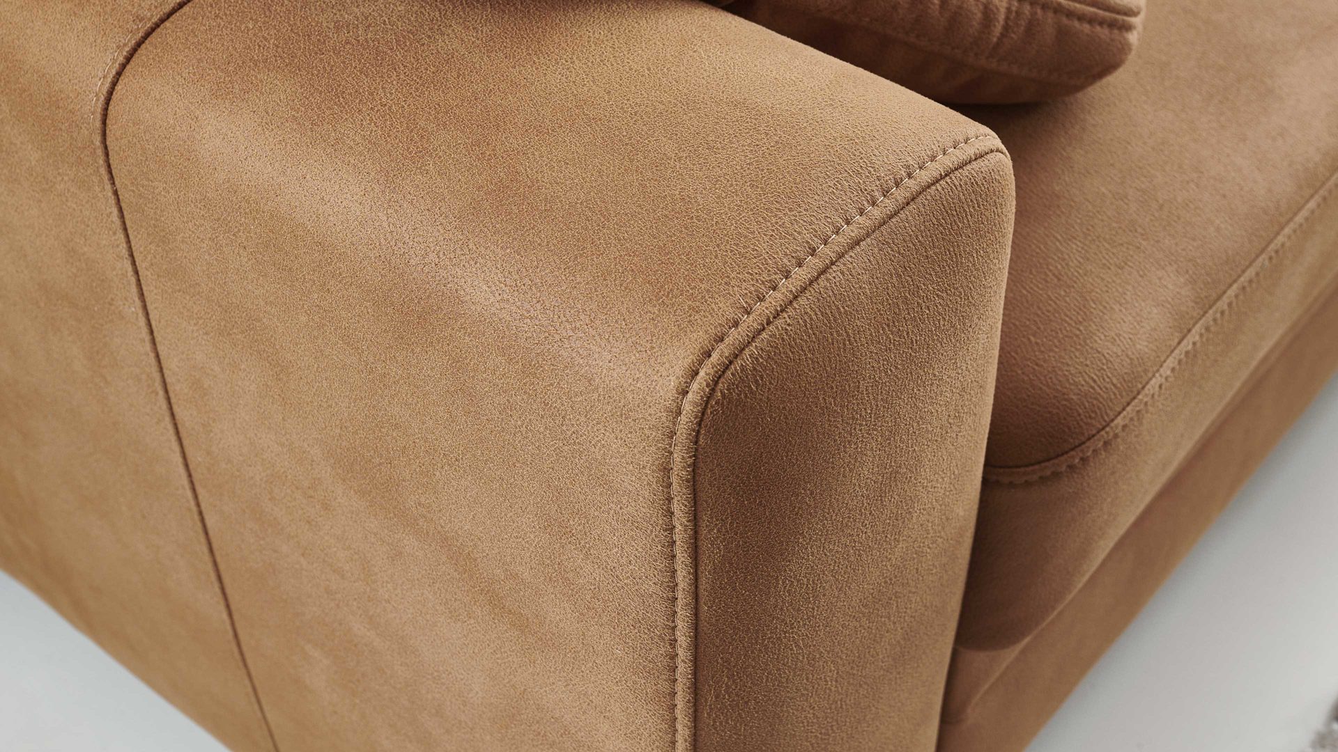 Ecksofa modulmaster aus Stoff in Orange Modulmaster MM-ZE1001 - Ecksofa zimtfarbene Mikrofaser Deluxe & schwarze Metallfüße - Stellfläche ca. 276 x 163 cm