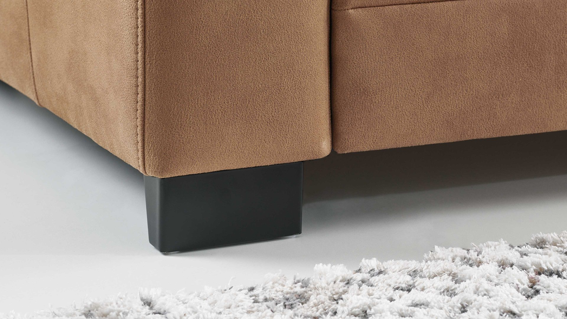 Ecksofa modulmaster aus Stoff in Orange Modulmaster MM-ZE1001 - Ecksofa zimtfarbene Mikrofaser Deluxe & schwarze Metallfüße - Stellfläche ca. 276 x 163 cm