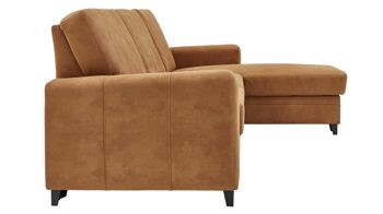 Ecksofa modulmaster aus Stoff in Orange Modulmaster MM-ZE1001 - Ecksofa zimtfarbene Mikrofaser Deluxe & schwarze Metallfüße - Stellfläche ca. 276 x 163 cm