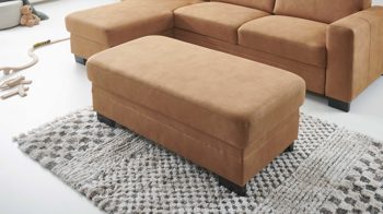 Funktionshocker modulmaster aus Stoff in Orange Modulmaster MM-ZE1001 - XXL-Funktionshocker zimtfarbene Mikrofaser Deluxe & schwarze Metallfüße - ca. 130 x 65 cm