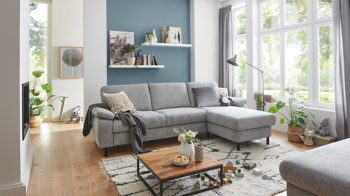 Ecksofa modulmaster aus Stoff in Grau Modulmaster MM-ZE1129 - Ecksofa alufarbene Chenille Charly & schwarze Füße - Stellfläche ca. 260 x 168 cm