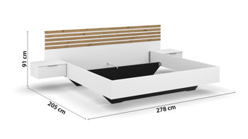 Doppelbett Rauch aus Holz in Weiß rauch BLUE Lamella - Bettgestell mit Hängenachttischen Alpinweiß & Eiche Artisan - Liegefläche ca. 180 x 200 cm
